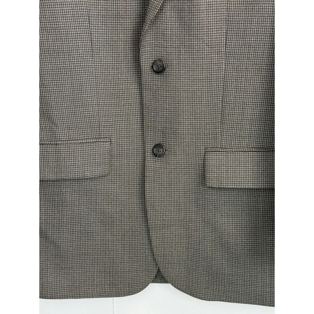 Joseph & Feiss Gold Mens 38R Blazer Houndstooth Gray 100% Wool Sport Coat Jacket